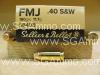 50 Round Box - 40 Cal SW 180 Grain FMJ Sellier Bellot Brass Case Ammo - SB40B
